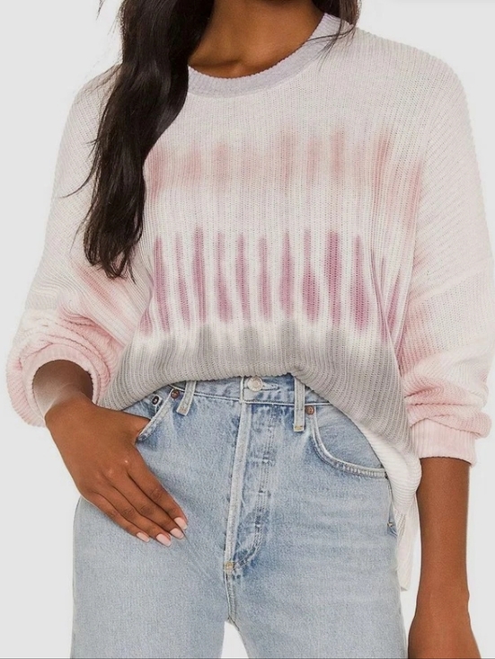 Splendid Sweaters - New Splendid Lightweight Spring Pink & Gray Tie-Dye Crewneck Knit Sweater, M.